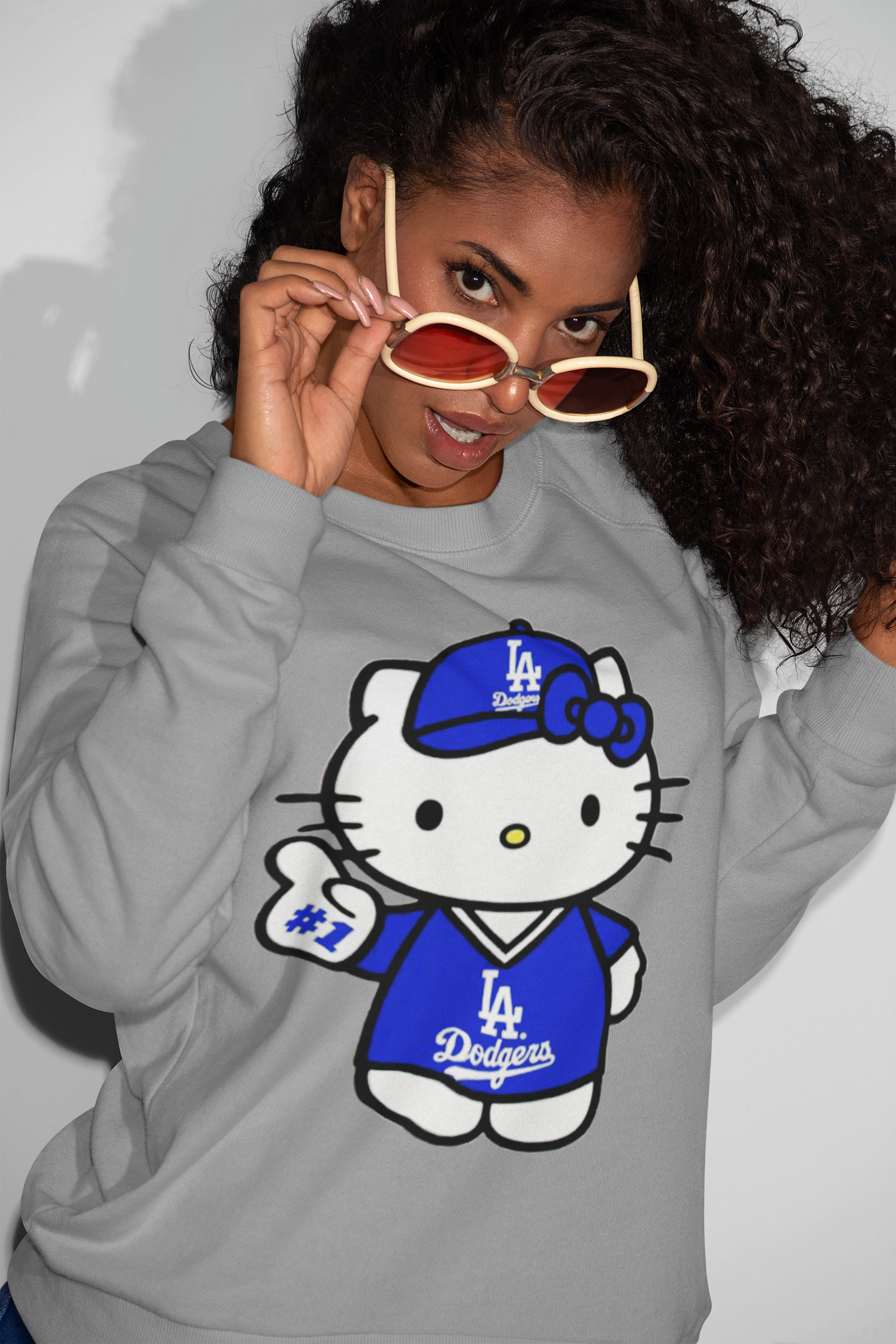 Hello Kitty x Dodgers Inspired Unisex Sweatshirt • Cute LA Baseball Fan Pullover • Cozy Graphic Hoodie