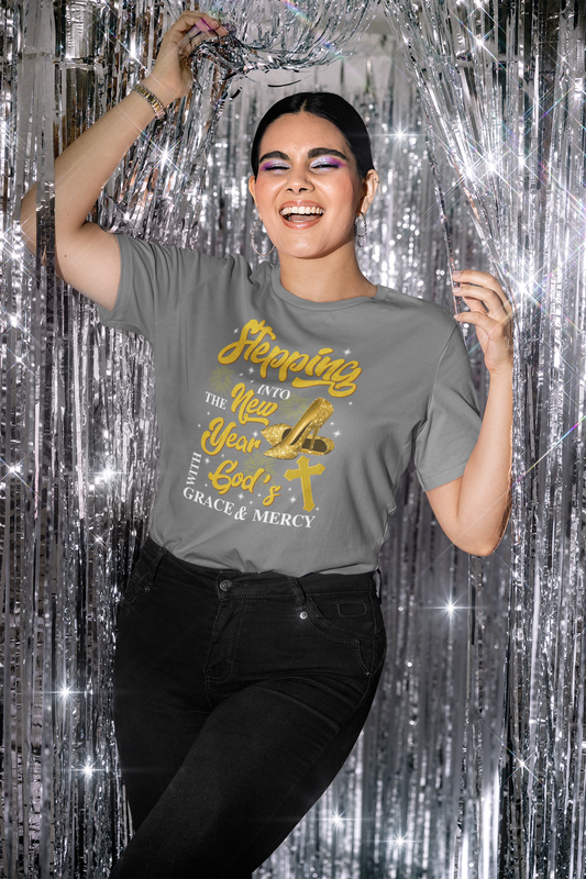Stepping Into the New Year T-Shirt • Christian New Year Faith Shirt • God’s Grace & Mercy Tee • Inspirational Religious Graphic Tee for Women