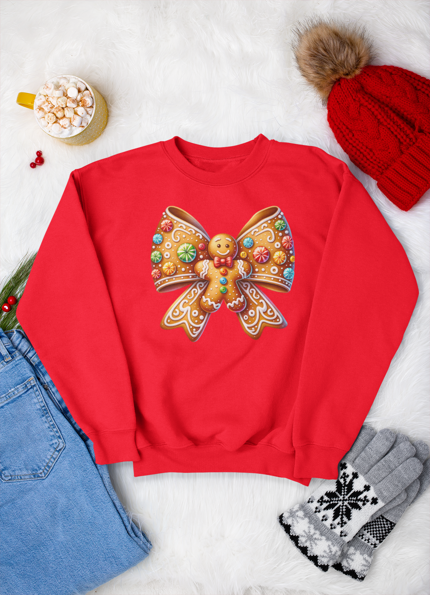 Gingerbread Cookie Bow Sweatshirt | Cute Christmas Pullover