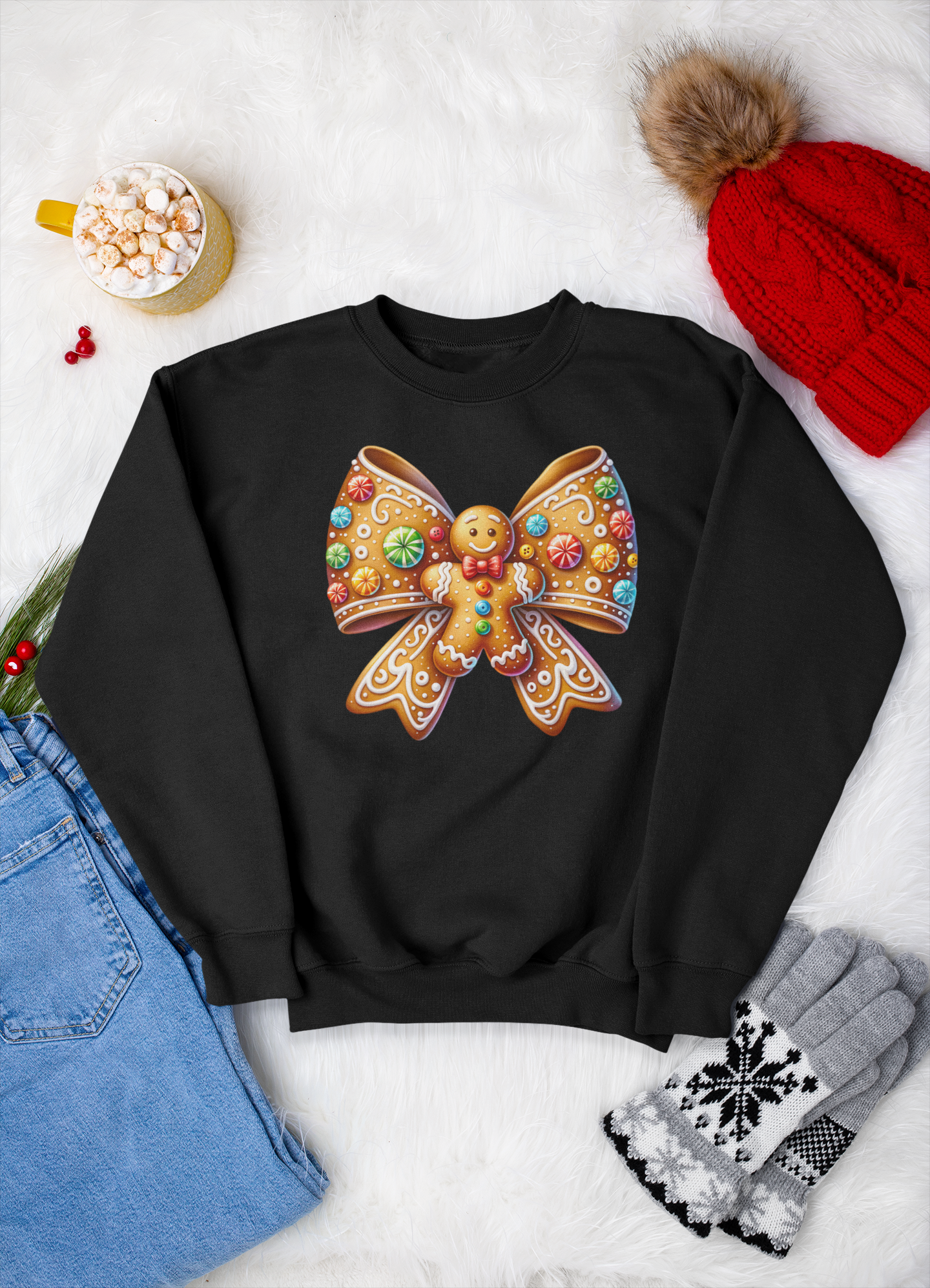 Gingerbread Cookie Bow Sweatshirt | Cute Christmas Pullover