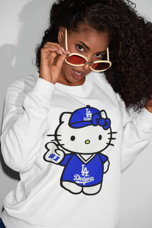 Hello Kitty x Dodgers Inspired Unisex Sweatshirt • Cute LA Baseball Fan Pullover • Cozy Graphic Hoodie